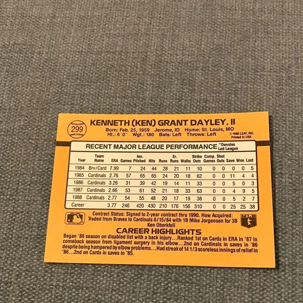 1989 Donruss St. Louis Cardinals Baseball Card Trading Card